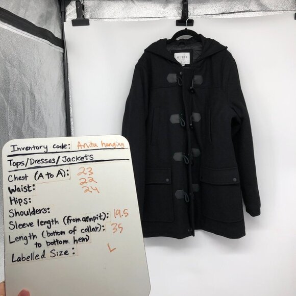 Guess Black Wool Blend Duffle Coat size L - Picture 16 of 16